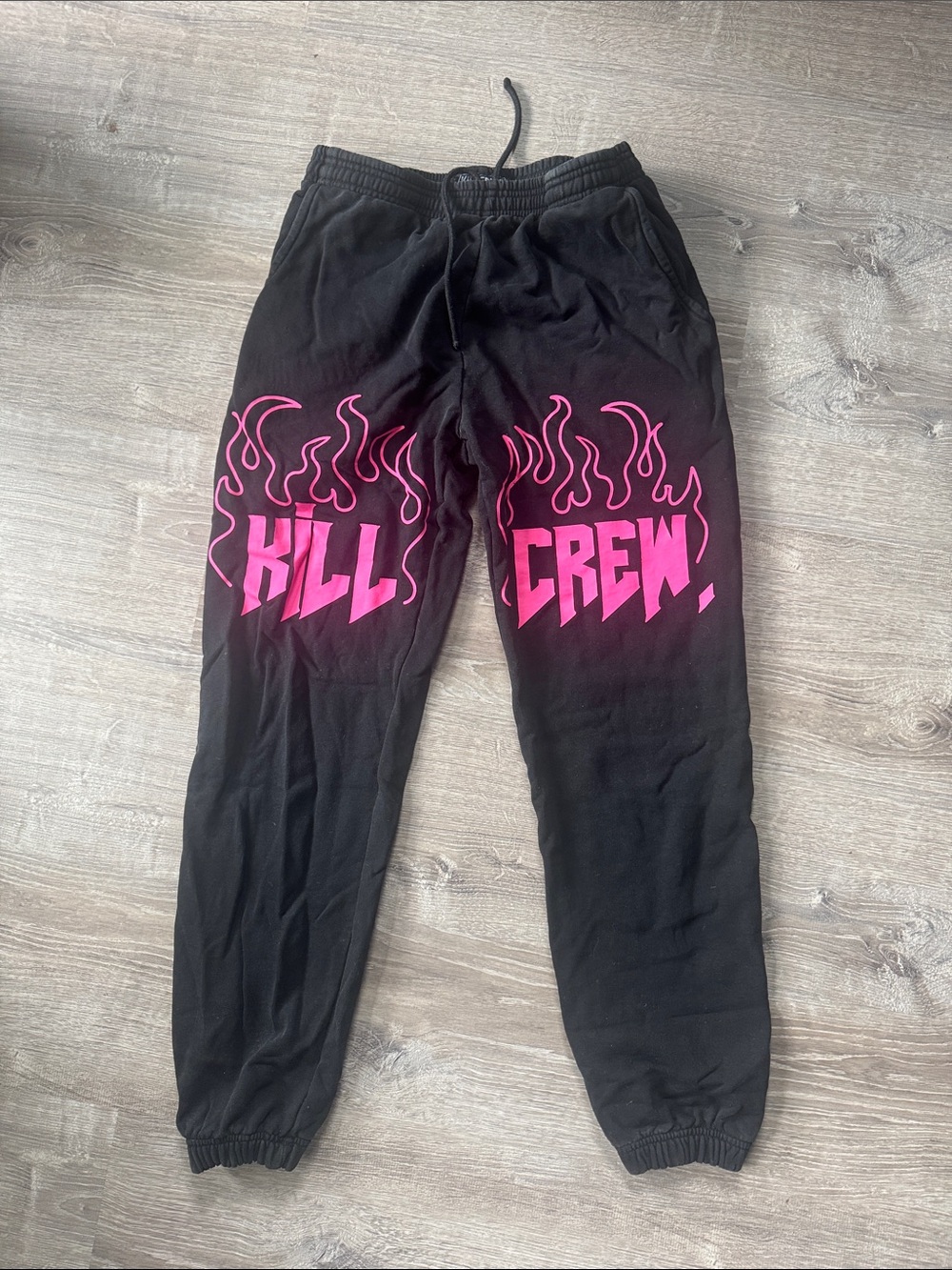 Kill Crew Black Joggers with Pink Flame Graphics